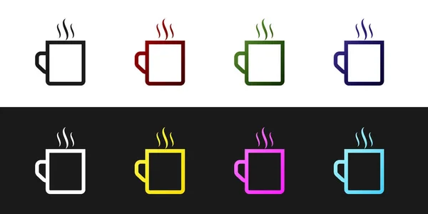 Set Coffee cup flat icon isolated on black and white background. Tea cup. Hot drink coffee. Vector Illustration — Stock Vector