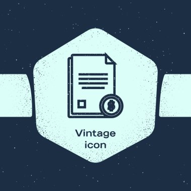 Grunge line Finans belge simgesi mavi arka planda yalıtılmış. Fatura veya fatura kavramı için dolar sikke ile Kağıt banka belgesi. Tek renkli vintage çizim. Vektör İllüstrasyonu