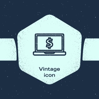 Grunge satırı Mavi arka planda yalıtılmış ok simgesini yüzdeleyin. Artan yüzde işareti. Tek renkli vintage çizim. Vektör İllüstrasyonu