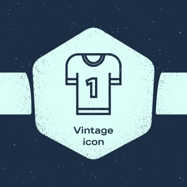 Grunge hattı Amerikan futbol forması simgesi mavi arka plan izole. Futbol üniforması işareti. Tek renkli vintage çizim. Vektör İllüstrasyonu