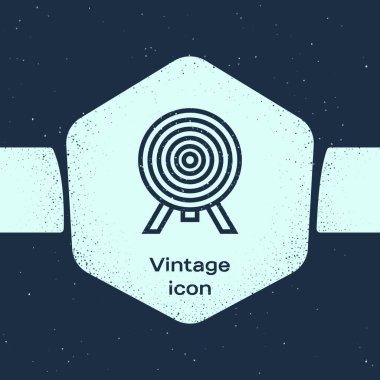 Grunge hattı Hedef simgesi mavi arka plan üzerinde izole. Dart tahtası tabelası. Okçuluk tahtası simgesi. Dart tahtası işareti. İş hedefi kavramı. Tek renkli vintage çizim. Vektör İllüstrasyonu