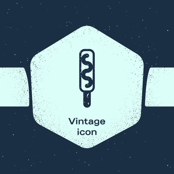 Grunge line Ice Cream ikon isolerad på blå bakgrund. Söt symbol. Monokrom Vintage ritning. Vektor illustration — Stock vektor