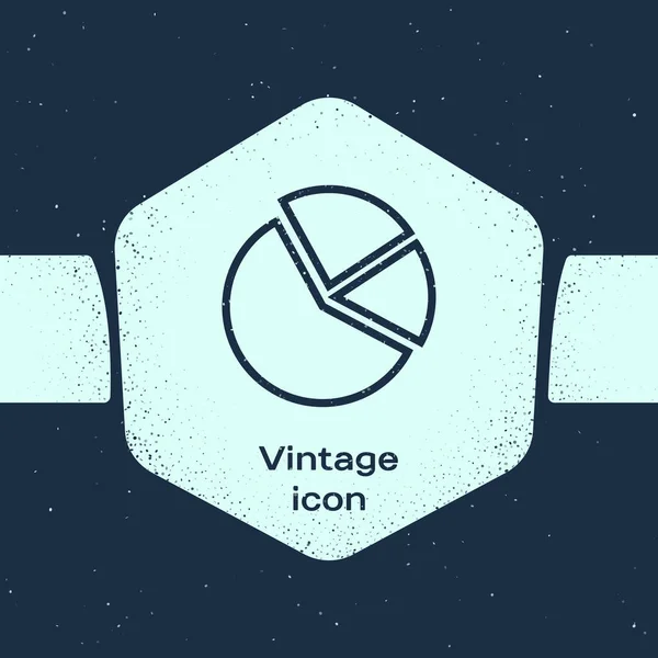 Grunge line Icono de infografía gráfico de pastel aislado sobre fondo azul. Signo de diagrama gráfico. Dibujo vintage monocromo. Ilustración vectorial — Archivo Imágenes Vectoriales