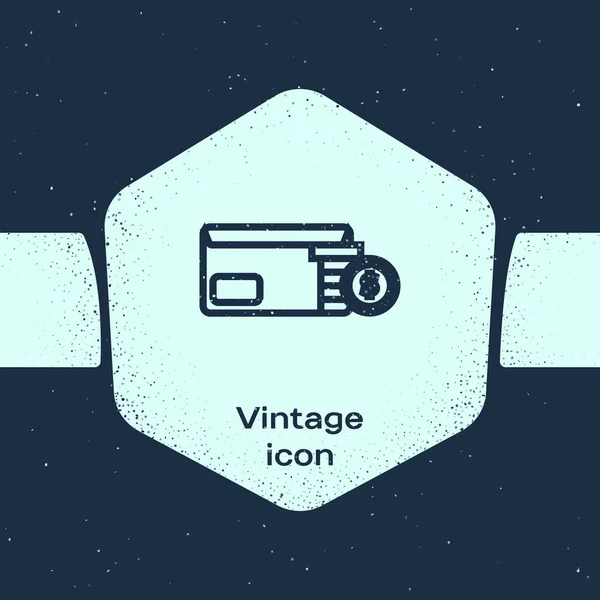 Grunge sor boríték érme dollár szimbólum ikont izolált kék háttér. Fizetésemelés, pénz bérszámfejtés, kártérítés jövedelem. Monokróm Vintage rajz. Vektoros illusztráció — Stock Vector