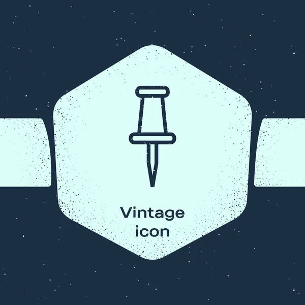 Grunge vonal push PIN ikont izolált kék háttér. Rajzszögek jele. Monokróm Vintage rajz. Vektoros illusztráció — Stock Vector