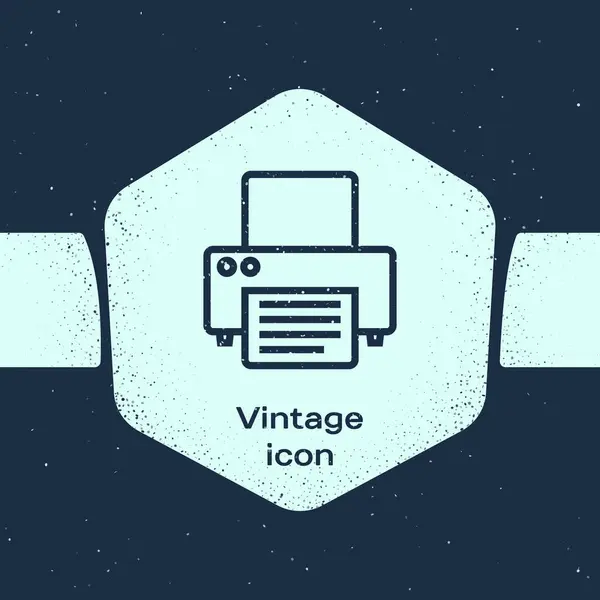 Línea Grunge Icono de impresora aislado sobre fondo azul. Dibujo vintage monocromo. Ilustración vectorial — Archivo Imágenes Vectoriales