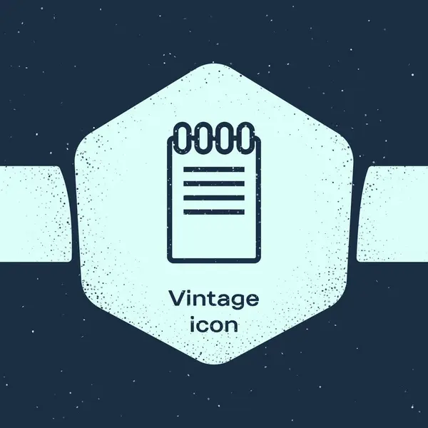 Grunge vonal notebook ikon izolált kék háttér. Spirál Jegyzettömb ikonra. Iskolai notebook. Írópanel. Napló üzleti. Jegyzetfüzet fed tervez. Monokróm Vintage rajz. Vektoros illusztráció — Stock Vector