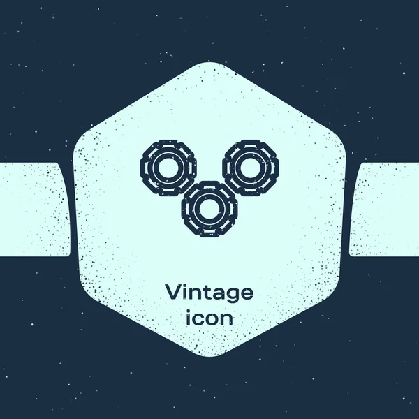 Grunge vonal Gear ikon izolált kék háttér. Fogaskerék sebességváltó beállítások jele. COG szimbólum. Monokróm Vintage rajz. Vektoros illusztráció — Stock Vector