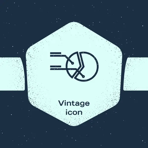 Grunge line Icono de infografía gráfico de pastel aislado sobre fondo azul. Signo de diagrama gráfico. Dibujo vintage monocromo. Ilustración vectorial — Archivo Imágenes Vectoriales