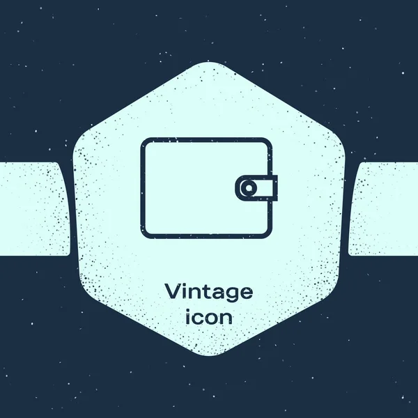 Grunge line plånboks ikon isolerad på blå bakgrund. Purse-ikonen. Kontant besparing symbol. Monokrom Vintage ritning. Vektor illustration — Stock vektor