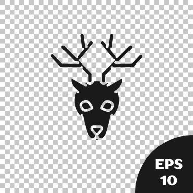 Saydam arka planda izole boynuzları simgesi ile Siyah Geyik baş. Vektör İllüstrasyonu