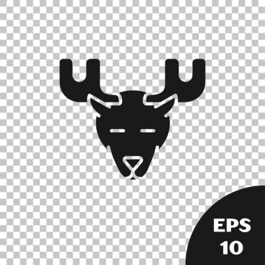 Şeffaf arka planda izole boynuzları simgesi ile Siyah Moose baş. Vektör İllüstrasyonu