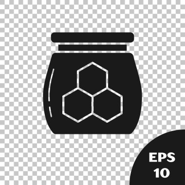 Siyah Kavanoz bal simgesi şeffaf arka plan üzerinde izole. Yemek bankası. Tatlı doğal gıda sembolü. Vektör İllüstrasyonu