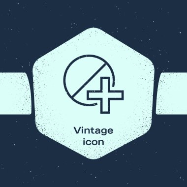 Grunge hattı Tıp hapı veya tablet simgesi mavi arka plan üzerinde izole. Kapsül hapı ve ilaç işareti. Eczane tasarımı. Tek renkli vintage çizim. Vektör İllüstrasyonu