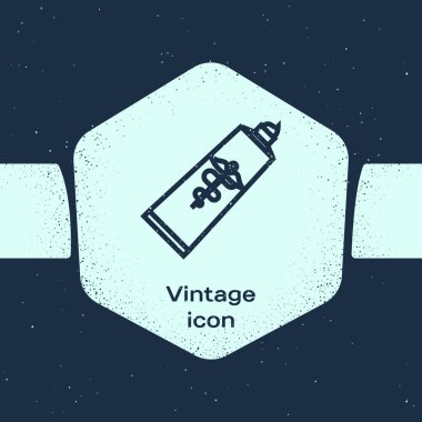 Grunge hattı Merhem krem tüp ilaç simgesi mavi arka plan üzerinde izole. Tüp, kap, diş macunu, krem işareti. Tek renkli vintage çizim. Vektör İllüstrasyonu