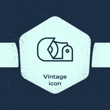 Grunge çizgi Scotch simgesi mavi arka plan üzerinde izole. İş ve onarım için yapıştırıcı bant rulo. Yapışkan ambalaj bandı. Ofis aleti ve diğer şeyler. Tek renkli vintage çizim. Vektör İllüstrasyonu