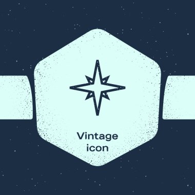 Grunge hattı Mavi arka plan üzerinde izole rüzgar gül simgesi. Seyahat için pusula simgesi. Navigasyon tasarımı. Tek renkli vintage çizim. Vektör İllüstrasyonu