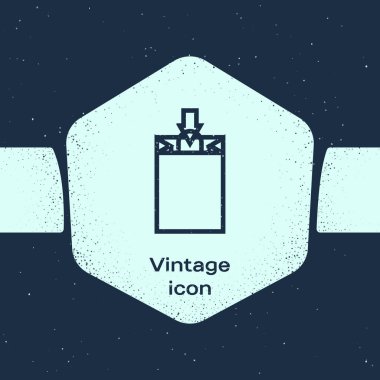 Grunge hattı Kağıt alışveriş çantası simgesi mavi arka plan üzerinde izole. Paket işareti. Tek renkli vintage çizim. Vektör İllüstrasyonu