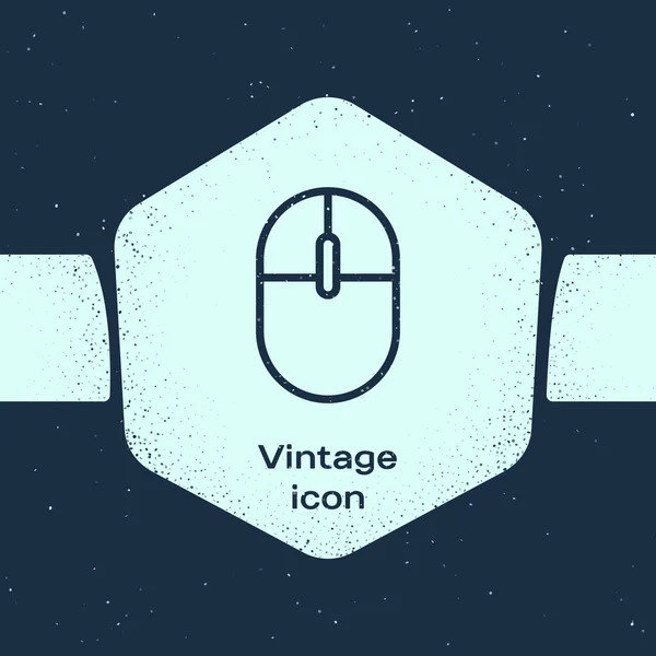 Grunge linka Počítačová myš ikona izolované na modrém pozadí. Optický se symbolem kola. Černobílý vinobraní. Vektorová ilustrace — Stockový vektor