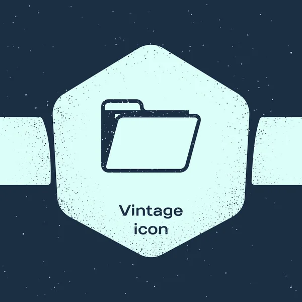 Grunge sor dokumentum mappa ikon izolált kék háttér. Könyvkötő iratgyűjtő szimbóluma. Könyvvezetési menedzsment. Monokróm Vintage rajz. Vektoros illusztráció — Stock Vector