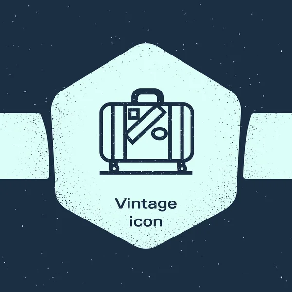 Maleta Grunge line para viajes y pegatinas icono aislado sobre fondo azul. Señal de equipaje de viaje. Icono de equipaje de viaje. Dibujo vintage monocromo. Ilustración vectorial — Archivo Imágenes Vectoriales