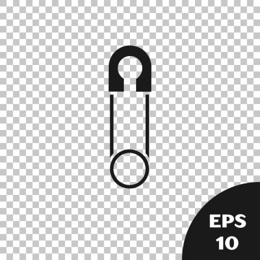 Siyah Klasik, şeffaf arka planda izole edilmiş çelik güvenlik iğnesi simgesi. Vektör İllüstrasyonu