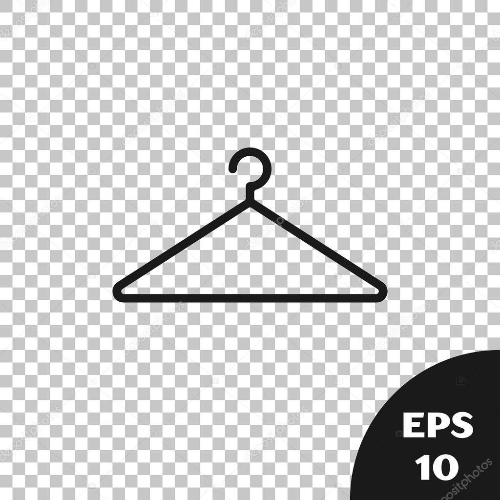 Black Hanger wardrobe icon isolated on transparent background. Cloakroom icon. Clothes service symbol. Laundry hanger sign. Vector Illustration
