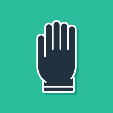 Mavi Bahçe eldiven simgesi yeşil arka plan üzerinde izole. Kauçuk eldiven işareti. Tarım el koruma, eldiven güvenliği. Vektör İllüstrasyonu