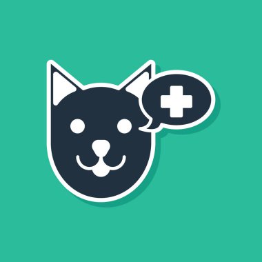 Mavi Veteriner kliniği sembol simgesi yeşil arka plan üzerinde izole. Köpek veteriner bakımı ile çapraz. Pet İlk Yardım işareti. Vektör İllüstrasyonu