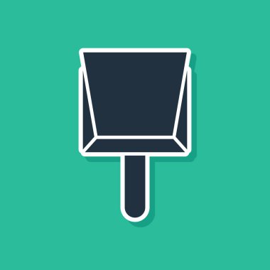 Mavi Dustpan simgesi yeşil arka plan üzerinde izole. Temizlik kepçe hizmetleri. Vektör İllüstrasyonu