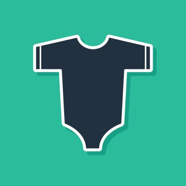 Mavi Bebek giysi simgesi yeşil arka plan üzerinde izole. Kız ve erkek bebek kıyafetleri. Bebek bodysuit. Vektör İllüstrasyonu