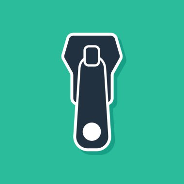 Mavi Fermuar simgesi yeşil arka planda yalıtılmış. Vektör İllüstrasyonu