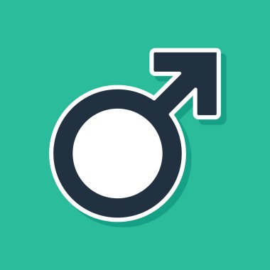 Mavi Erkek cinsiyet sembolü simgesi yeşil arka plan üzerinde izole. Vektör İllüstrasyonu