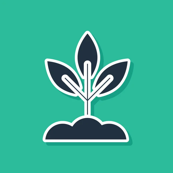Icono Planta Azul aislado sobre fondo verde. Semillas y plántulas. Firma de hojas. La naturaleza de la hoja. Ilustración vectorial — Vector de stock