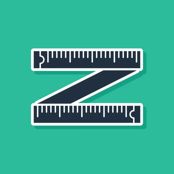 Icono de medida de cinta azul aislado sobre fondo verde. Cinta métrica. Ilustración vectorial — Vector de stock