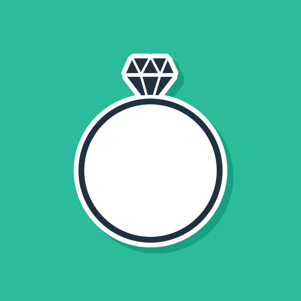 Icono de anillo de compromiso Blue Diamond aislado sobre fondo verde. Ilustración vectorial — Vector de stock