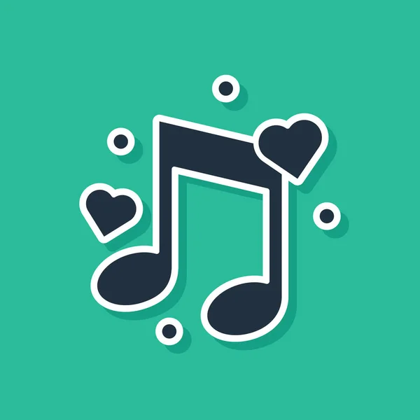 Blaue Musiknote, Ton mit Herz-Symbol isoliert auf grünem Hintergrund. Vektorillustration — Stockvektor