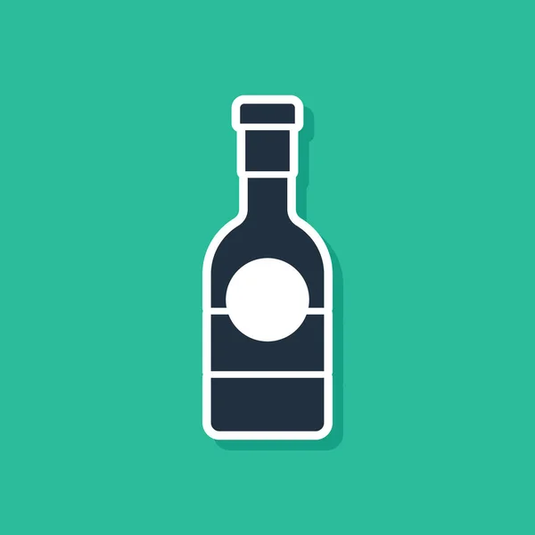 Icono de la botella de champán azul aislado sobre fondo verde. Ilustración vectorial — Vector de stock