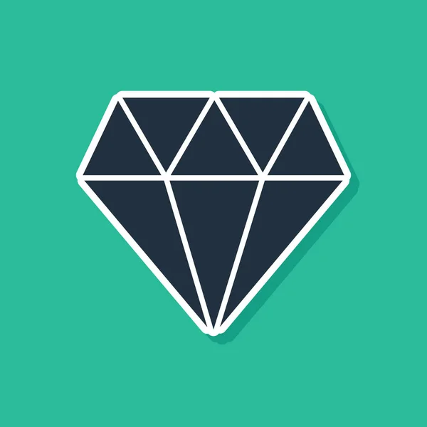 Blaues Diamant-Symbol auf grünem Hintergrund. Schmucksymbol. Edelstein. Vektorillustration — Stockvektor