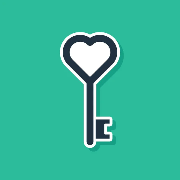 Blue Key in heart shape icon isolated on green background. Vector Illustration — Stock Vector