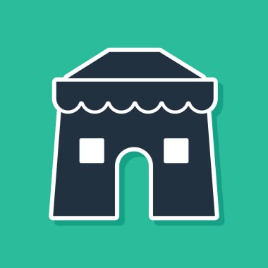 Mavi Sirk çadır simgesi yeşil arka plan üzerinde izole. Karnaval kamp çadırı. Lunapark. Vektör İllüstrasyonu