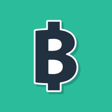 Mavi Cryptocurrency sikke Bitcoin simgesi yeşil arka plan üzerinde izole. Fiziksel biraz para. Blockchain tabanlı güvenli kripto para birimi. Vektör İllüstrasyonu