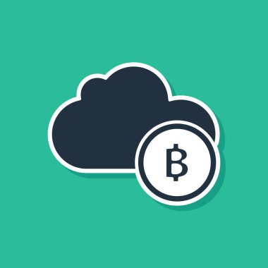 Mavi Cryptocurrency bulut madenciliği simgesi yeşil arka planda yalıtılmış. Blockchain teknolojisi, bitcoin, dijital para piyasası, kripto para cüzdanı. Vektör İllüstrasyonu