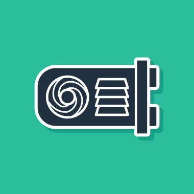 Mavi Madencilik çiftlik simgesi yeşil arka plan üzerinde izole. Kripto para madenciliği, blockchain teknolojisi, bitcoin, dijital para piyasası, cüzdan. Vektör İllüstrasyonu