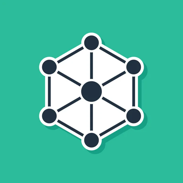 Blå blockchain-teknik ikon isolerad på grön bakgrund. Kryptovalutdata. Abstrakt geometrisk blockkedja nätverksteknik verksamhet. Vektor illustration — Stock vektor
