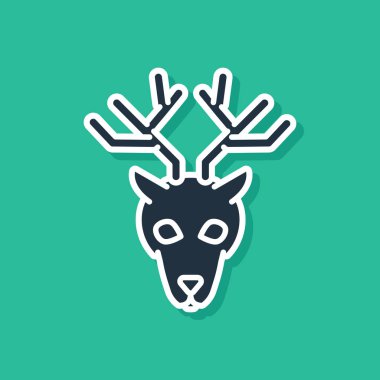 Yeşil arka plan üzerinde izole boynuzları simgesi ile Blue Deer baş. Vektör İllüstrasyonu