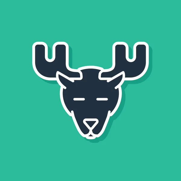 Blue Moose głowa z rogami ikona izolowane na zielonym tle. Ilustracja wektorowa — Wektor stockowy