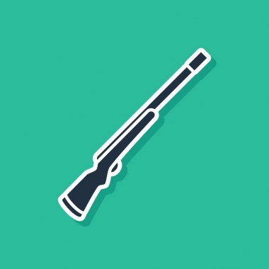 Mavi Avcılık silah simgesi yeşil arka plan üzerinde izole. Av tüfeği. Vektör İllüstrasyonu