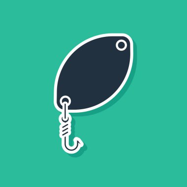 Mavi Balıkçılık kaşık simgesi yeşil arka plan üzerinde izole. Balık şeklinde balık yemleri. Olta takımı. Vektör İllüstrasyonu