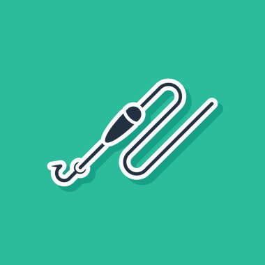 Yeşil arka plan üzerinde izole kanca ve float simgesi ile Mavi Olta hattı. Olta takımı. Vektör İllüstrasyonu